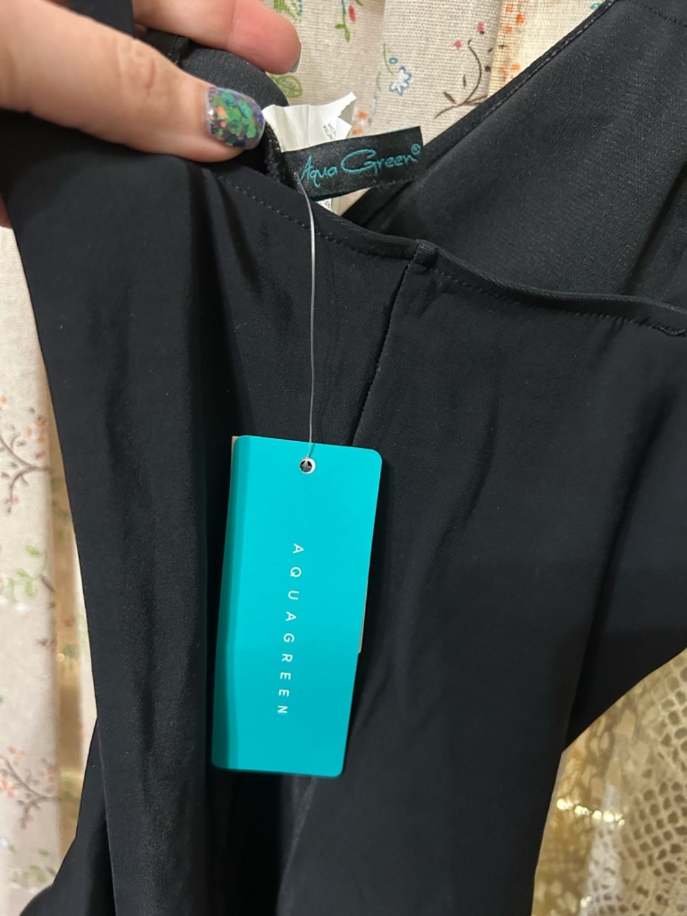 Aqua Green Black Ruched One Piece Swimsuit NWT Size M 8/10 - Picture 4 of 5